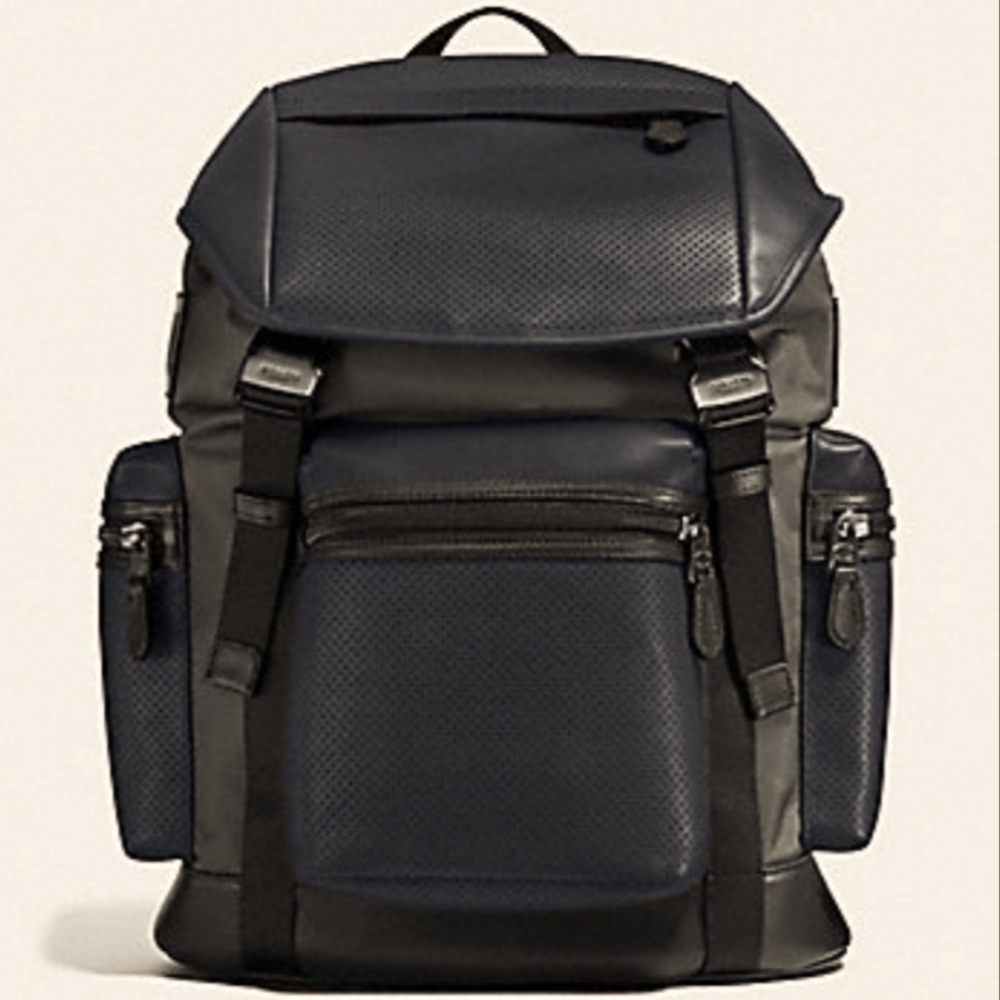 Coach Black All Black Terrain Trek Perforated Leather Backpack (Coach F57477)